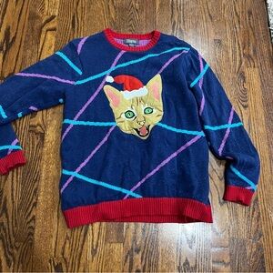 33 Degrees Men's Light Up Lazer Kitty Cat Scary Ugly Christmas Sweater | Large
